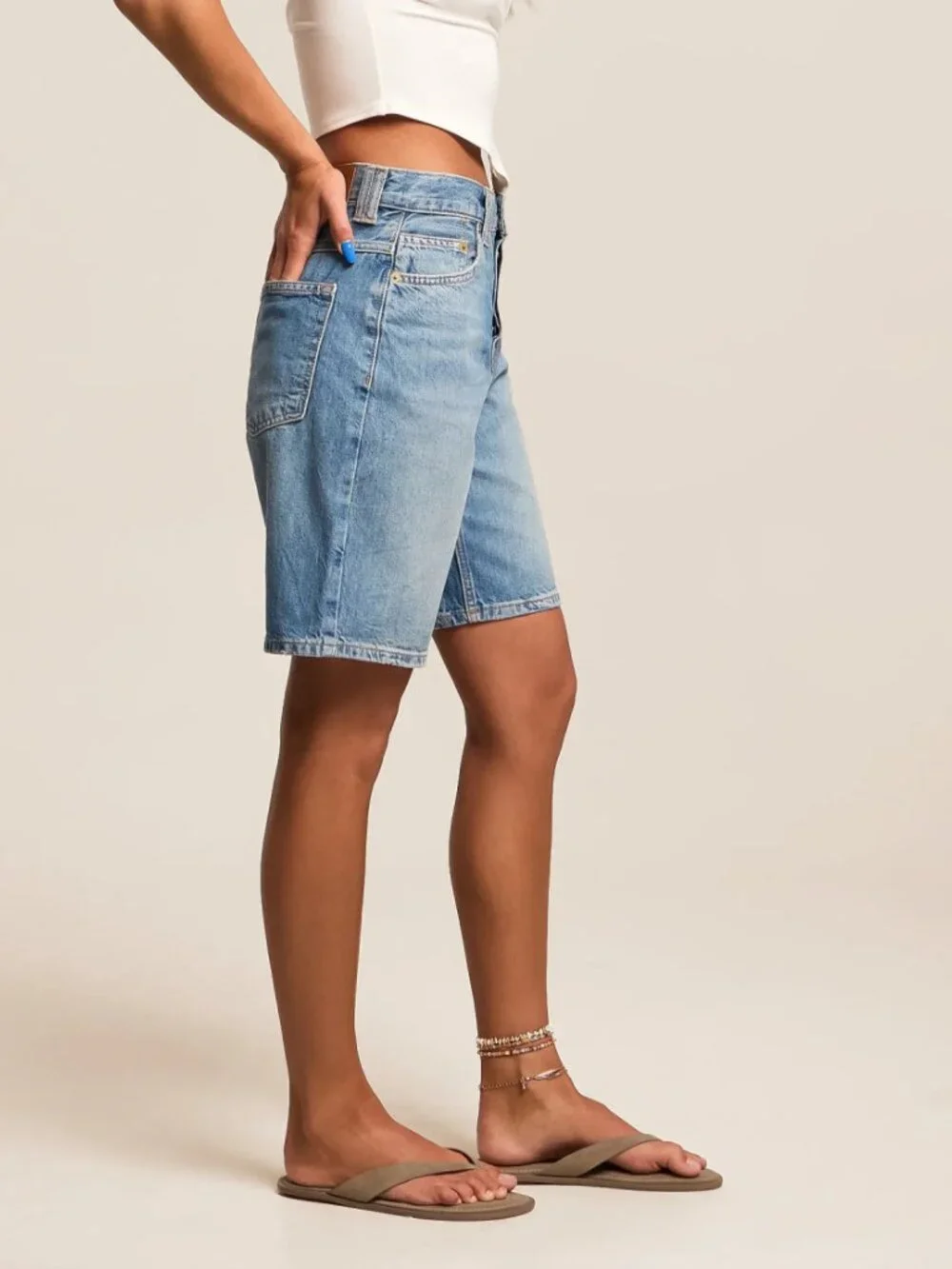 FREE PEOPLE Montana Short Long Denim Shorts Baggy Loose Bermuda Light Wash sz 27